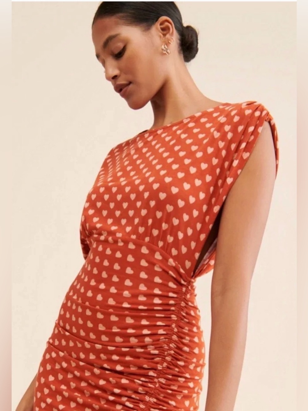 Free People Lakeside Heart Printed Dress Small Ginger Rust Brown Fall - Picture 5 of 11